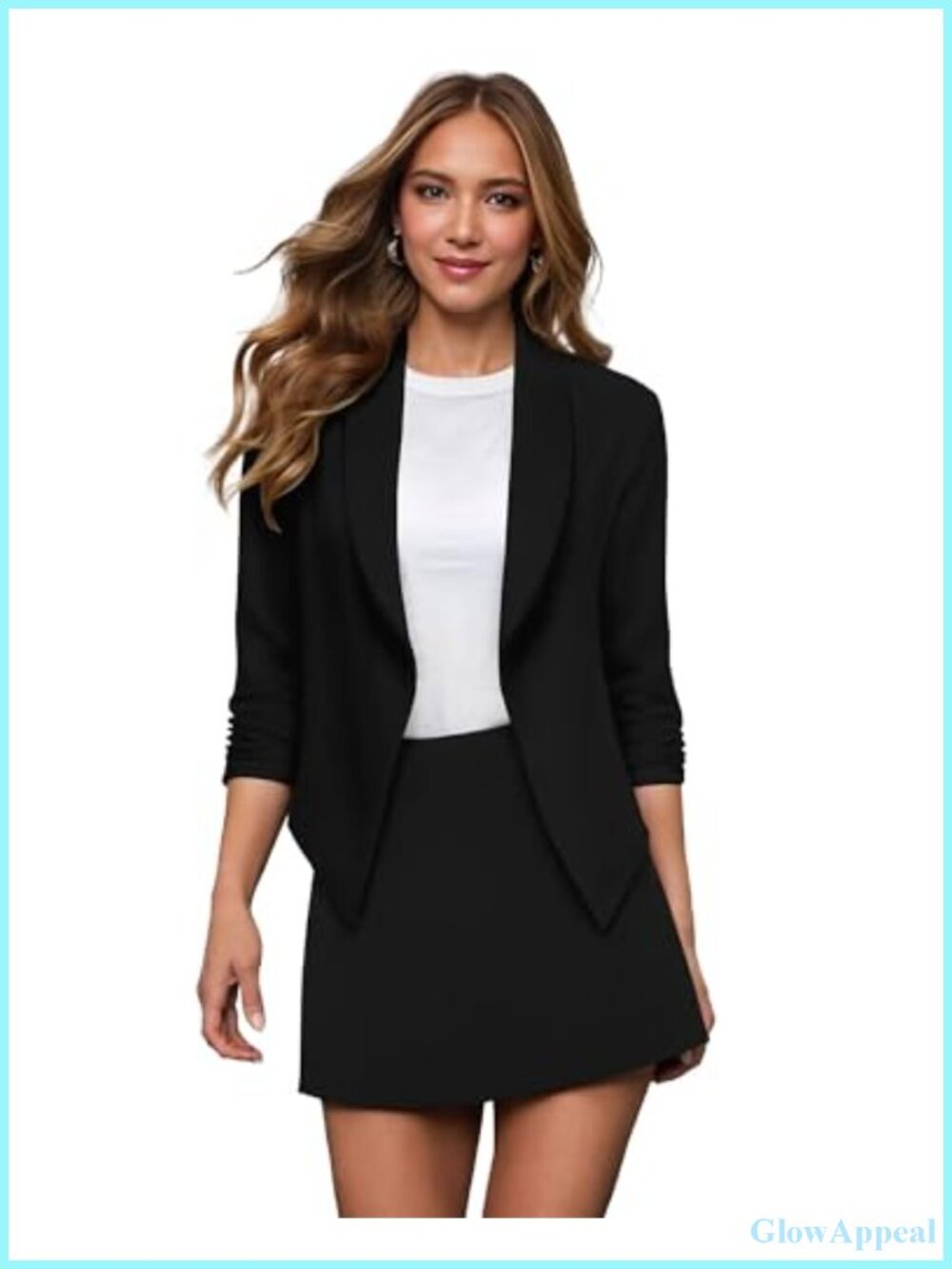 Womens Lightweight Open Front Ruched Sleeve Blazer Office Work